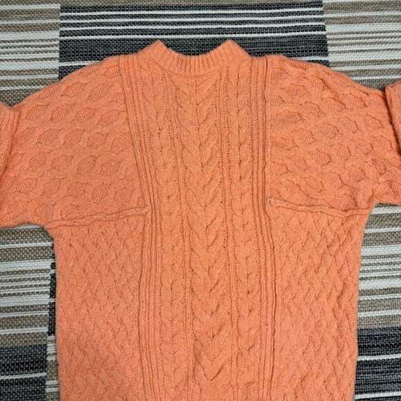 Free People Women's Loveship Sweater Cable Knit‎  Slouchy Relaxed Fit Orange XS - Picture 4 of 13